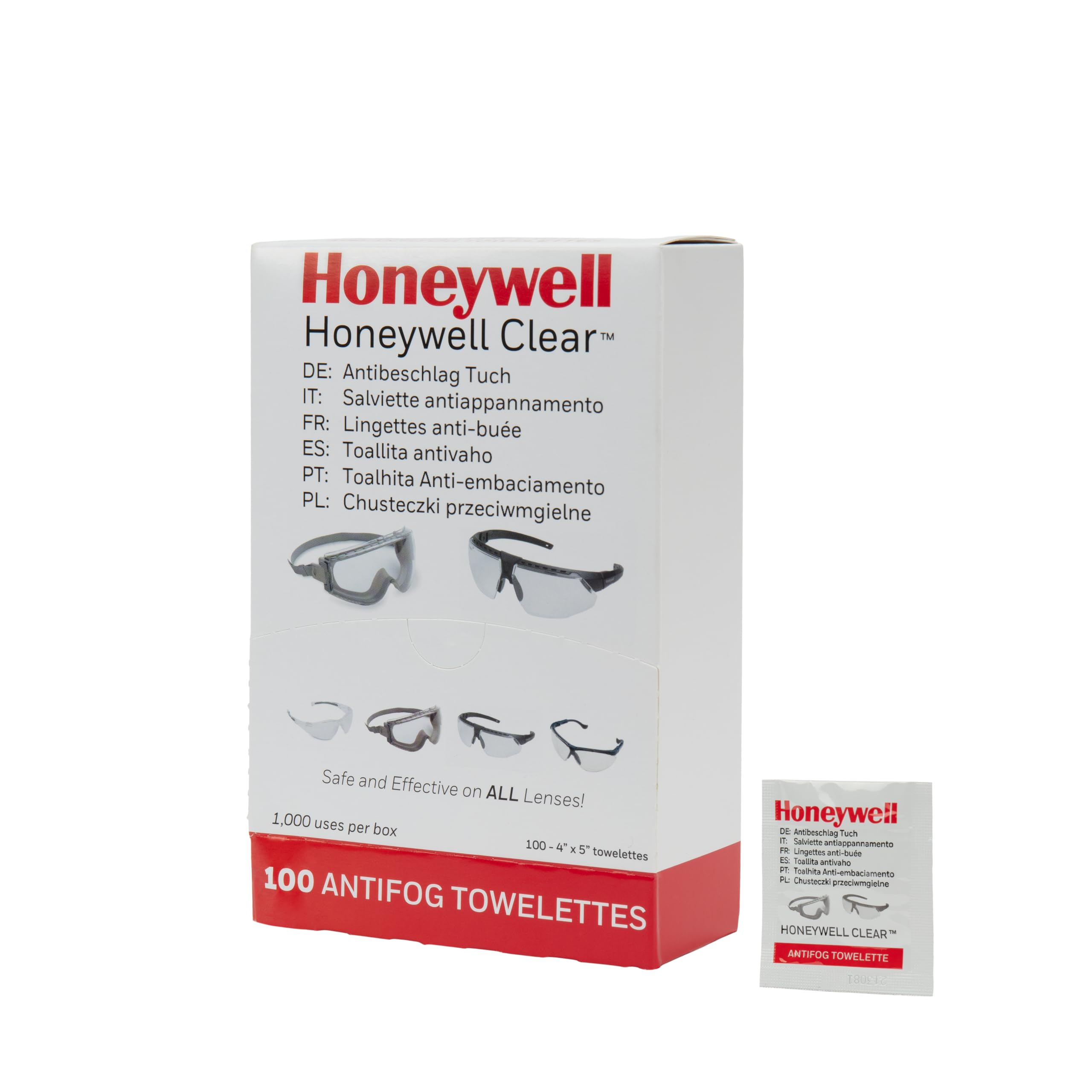 Honeywell Clear® Plus Toallitas Antivaho, Reutilizables 10 Veces, Libre de Alcohol y Silicona, Fórmula patentada, Olor agradable de todo extracto de papaya natural, 1036814 (CAJA con 100 toallitas)