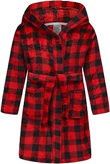 Boys Fleece Robe Hooded Toddler Soft Bathrobe Pajamas Sleepwear for Kids Girls 2-16 Years