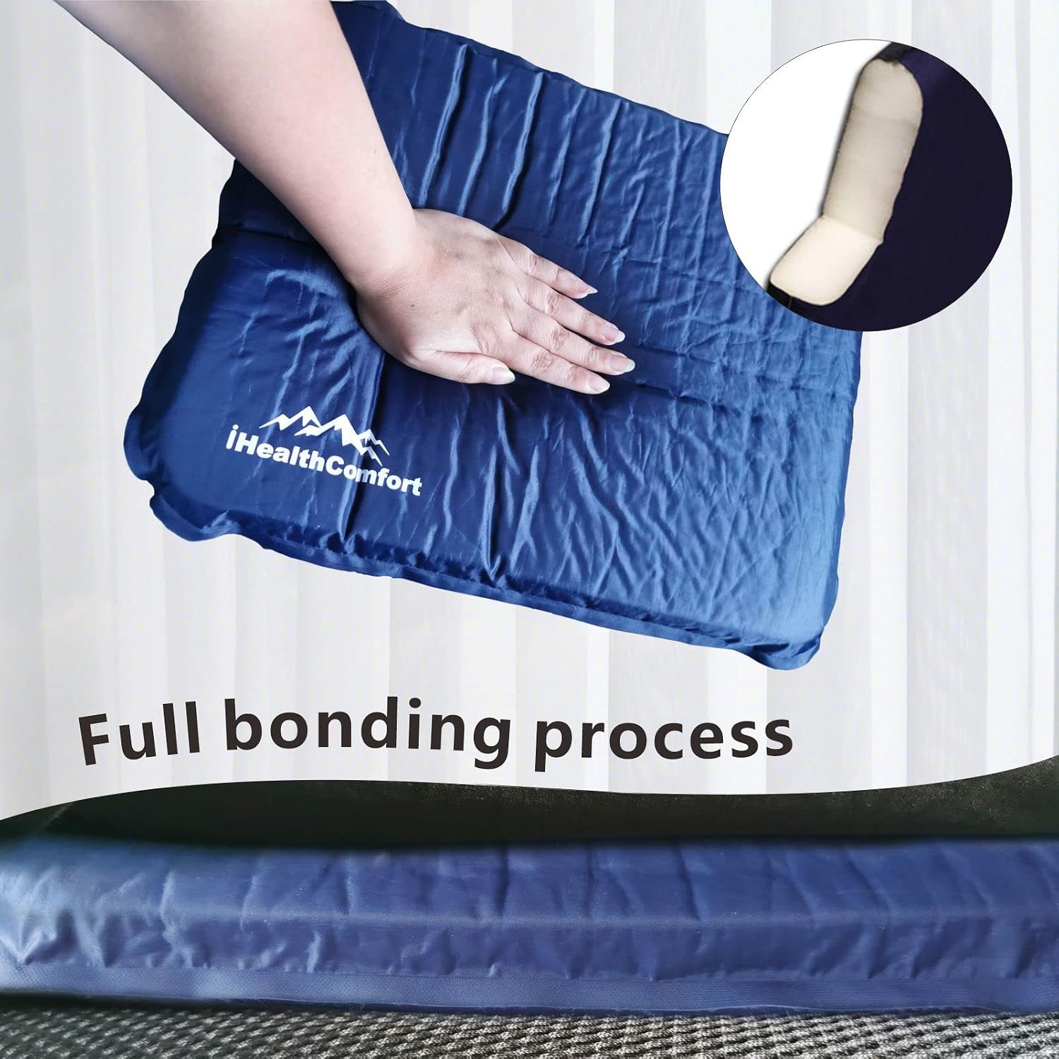 Self-Inflating Stadium Seat Cushion,Portable Travel Seat Cushion,Camping Mat Butt Pillow,Chair Pad for Home Kitchen Office,Bleacher,Car Bus Truck Train Airplane Seats(15.3×11.8×1.4in)