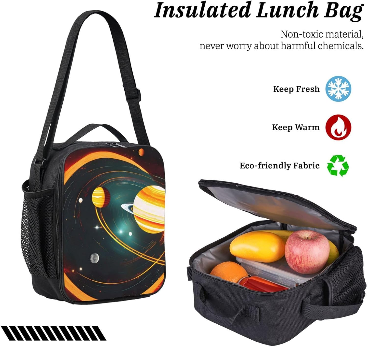 Solar System Jupiter Saturn print 3 Piece Backpack Bags with Lunch Box Pencil Case Set for Travel Work Camping Unisex