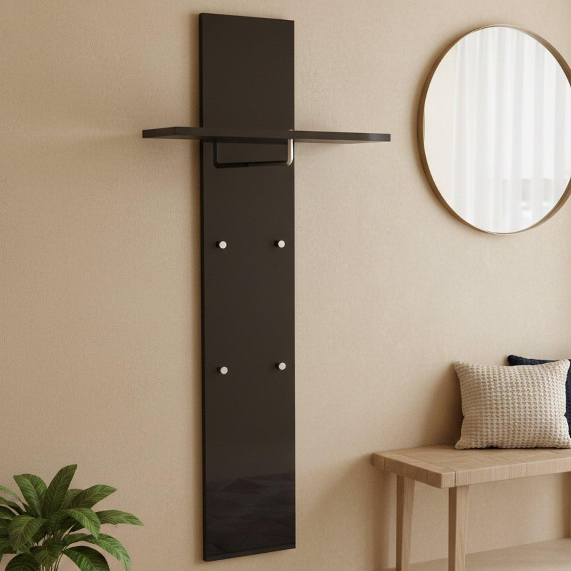 Dmora - Mobile da ingresso Omer, Entratina moderna multifunzione, Armadietto multiuso per atrio, 100% Made in Italy, cm 50x27h140, Antracite lucido