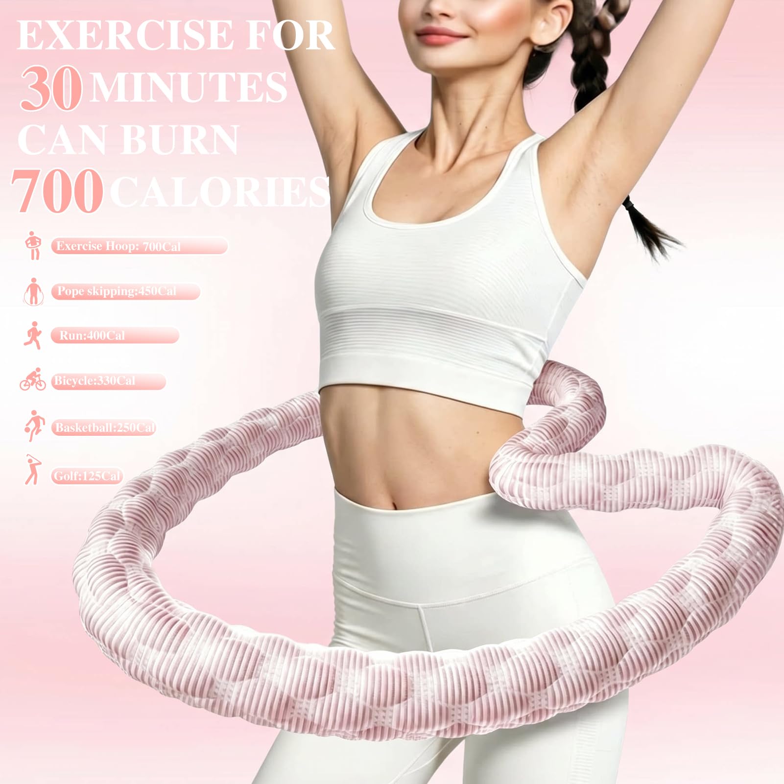 Hula Hoop Reifen Erwachsene, Verbesserter Fitness Reifen mit Gewicht für Erwachsene, Hoola Hoop zum Abnehmen, Weicher Faltbarer Fitness Zubehör für Anfänger und für zu Hause und unterwegs