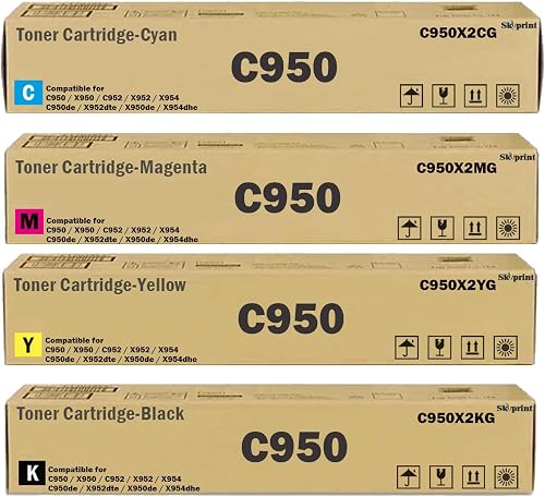 SkyPrint C950X2KG C950X2CG C950X2MG C950X2YG Toner Cartridge Replacement for C950 X950 C952 X952 X954 C950de X952dte X950de X954dhe Printers 32,000 Pages