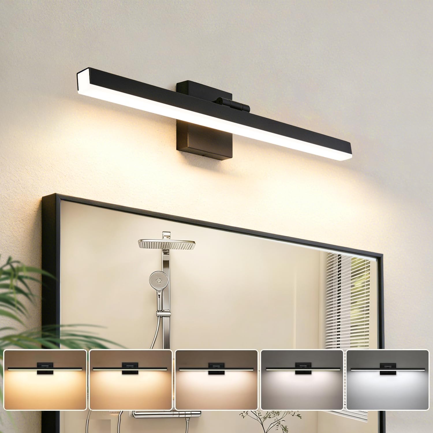 IZORRO Modern Bathroom Vanity Light 48 inch, Rotatable, 36W Dimmable Led Bathroom Light Fixture Over Mirror, Black Vanity Light Bar (Cool White 6000K)