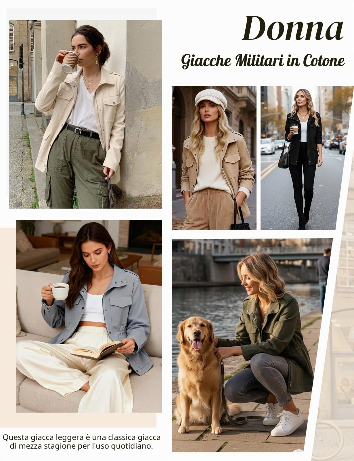 Tuopuda Giacca da Donna Cotone Militare Cappotto Leggera Zip Up Parka Utility Giacche con Tasche Primavera Autunnale