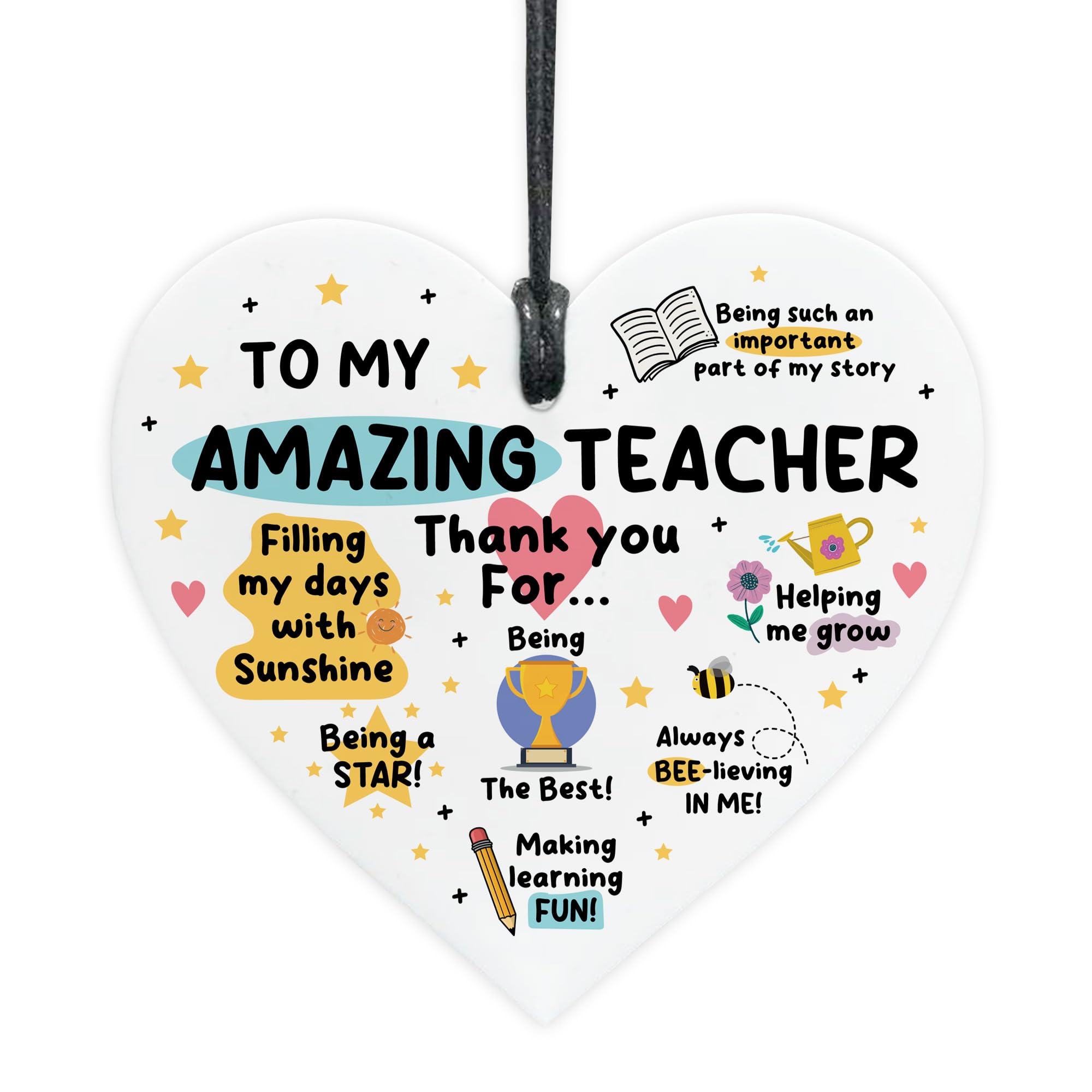 Red Ocean Thank You Gift For AMAZING Teacher Hanging Heart Thank You Gifts For Women Men Teacher Plaque Leaving School Nursery Present Keepsake