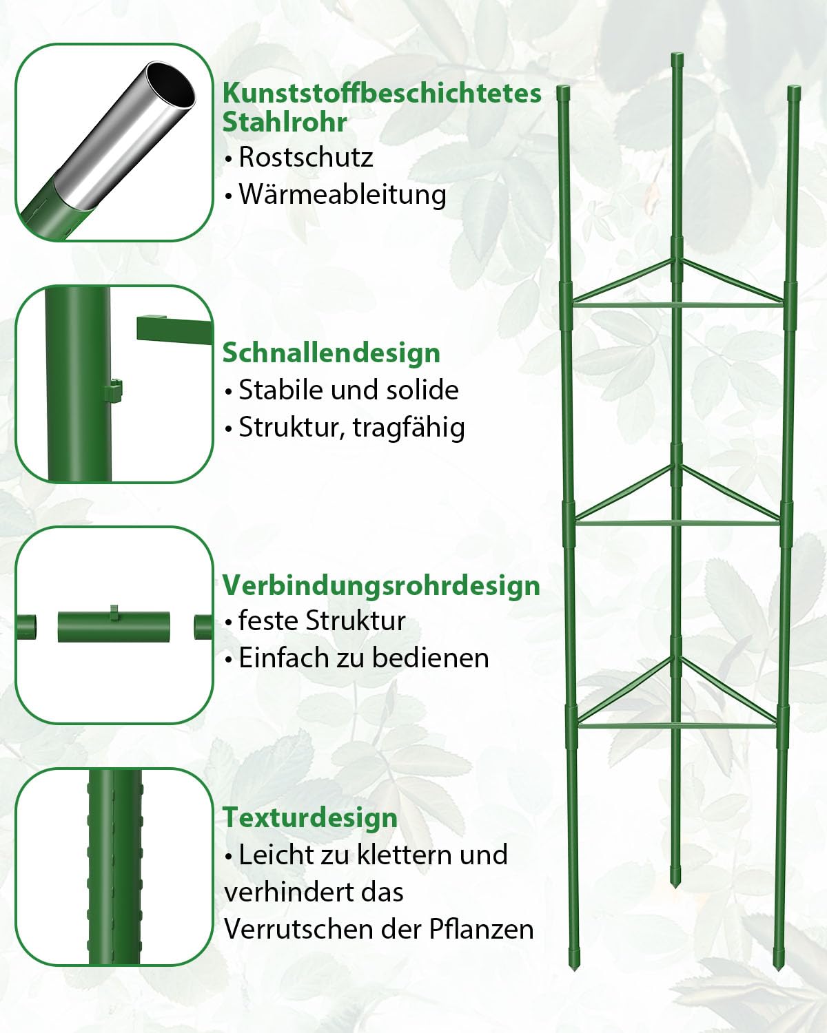 bellissa Tomaten klimhulp van staal, 120 cm, set van 3, verzinkt, tomatentoren, klimrek voor tomaten, komkommers enz., stabiele plantensteun voor tuin, verhoogd bloembed en potten, weerbestendig en