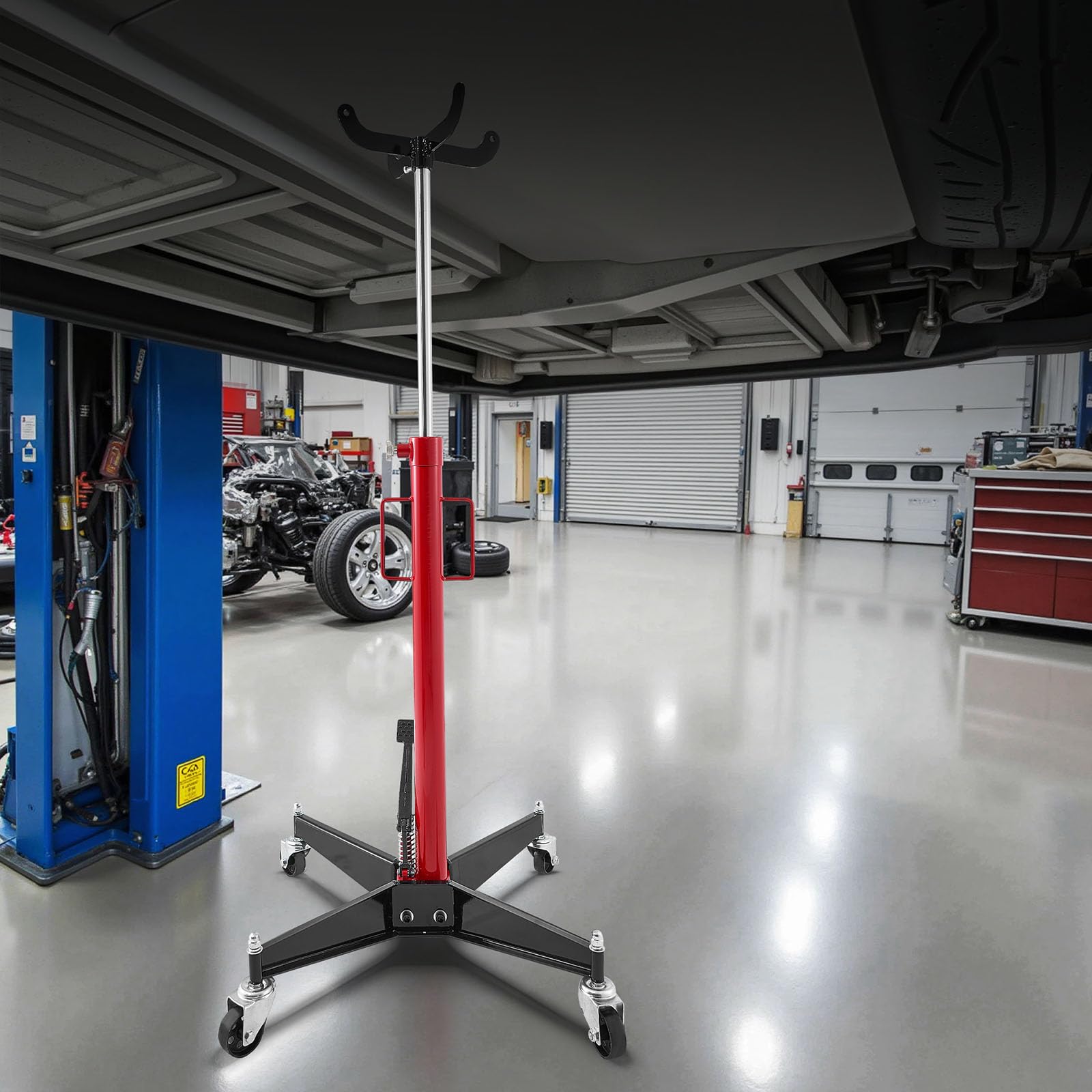 VEVOR Vérin de Fosse Hydraulique Capacité de Levage 500 kg, Cric de Transmission Télescopique, avec Roue Pivotante à 360°, Hauteur de Levage 112-187 cm, pour Soulever Boîte de Vitesse, Garage Atelier
