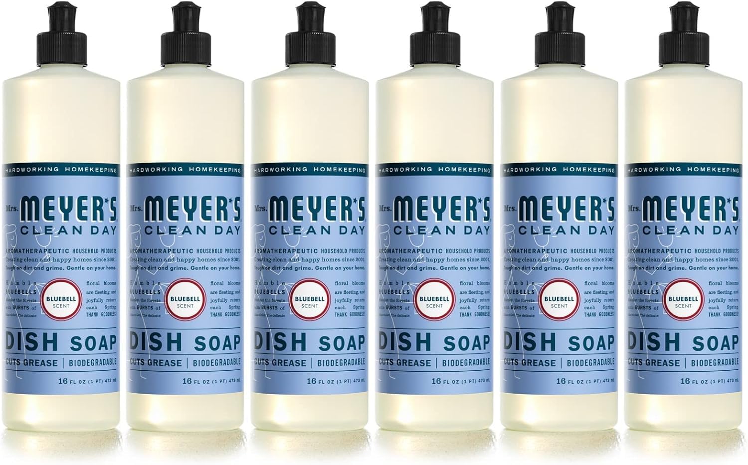 MRS. MEYER'S CLEAN DAY Liquid Dish Soap, Bluebell, 16 fl. oz - Pack of 6
