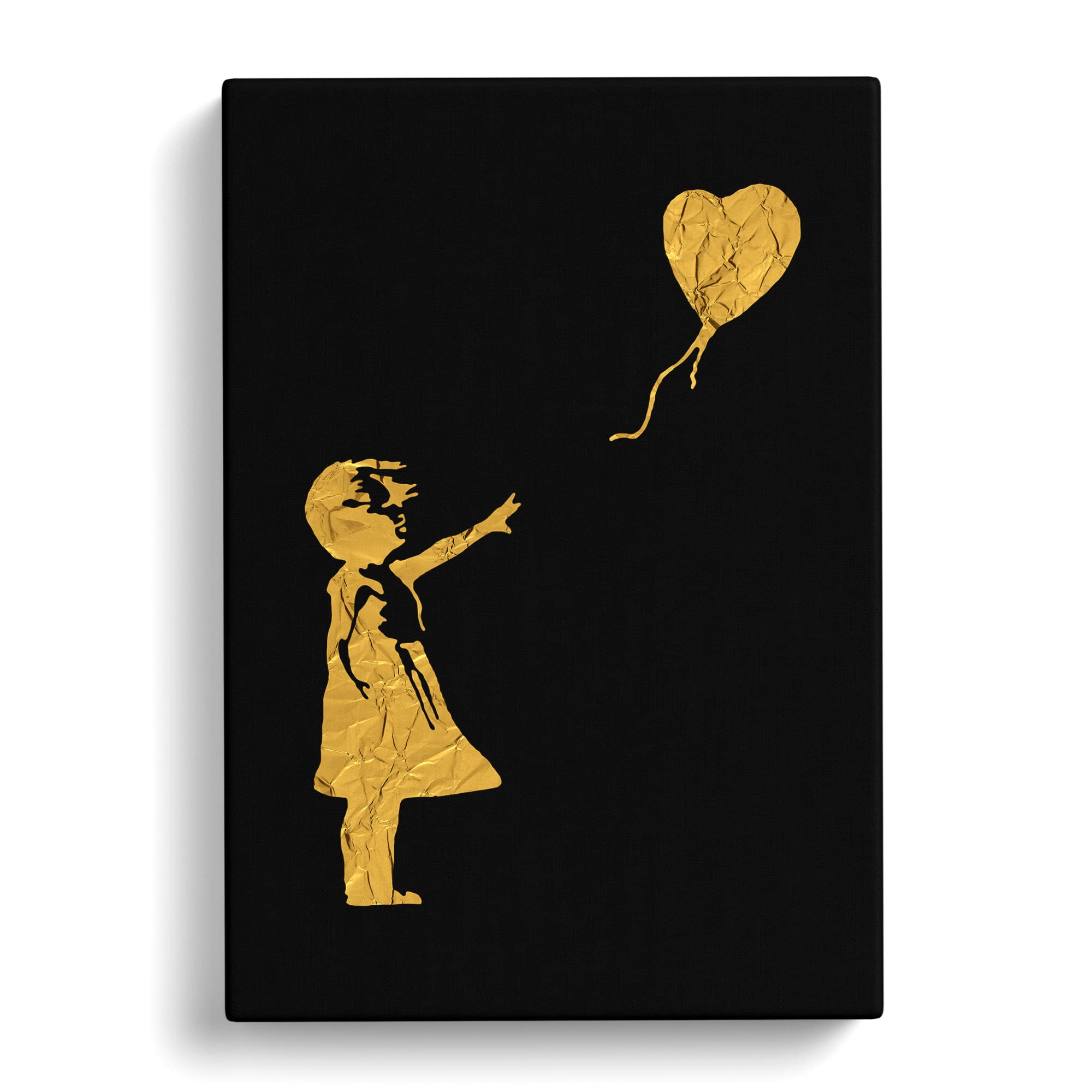 Banksy In Gold Balloon Girl Modern Canvas Wall Art Print Ready to