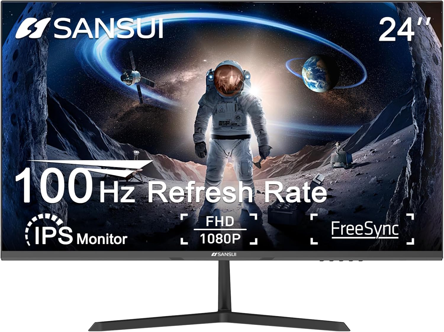 SANSUI Monitor 24 inch 100Hz IPS 1080P Computer Monitor HDMI VGA HDR Tilt Adjustable/VESA Compatible, for Game and Office (ES-24X3AL HDMI Cable Included) SANSUI Monitor 24 inch 100Hz IPS 1080P Computer Monitor HDMI VGA HDR Tilt Adjustable/VESA Compatible, for Game and Office (ES-24X3AL HDMI Cable Included)