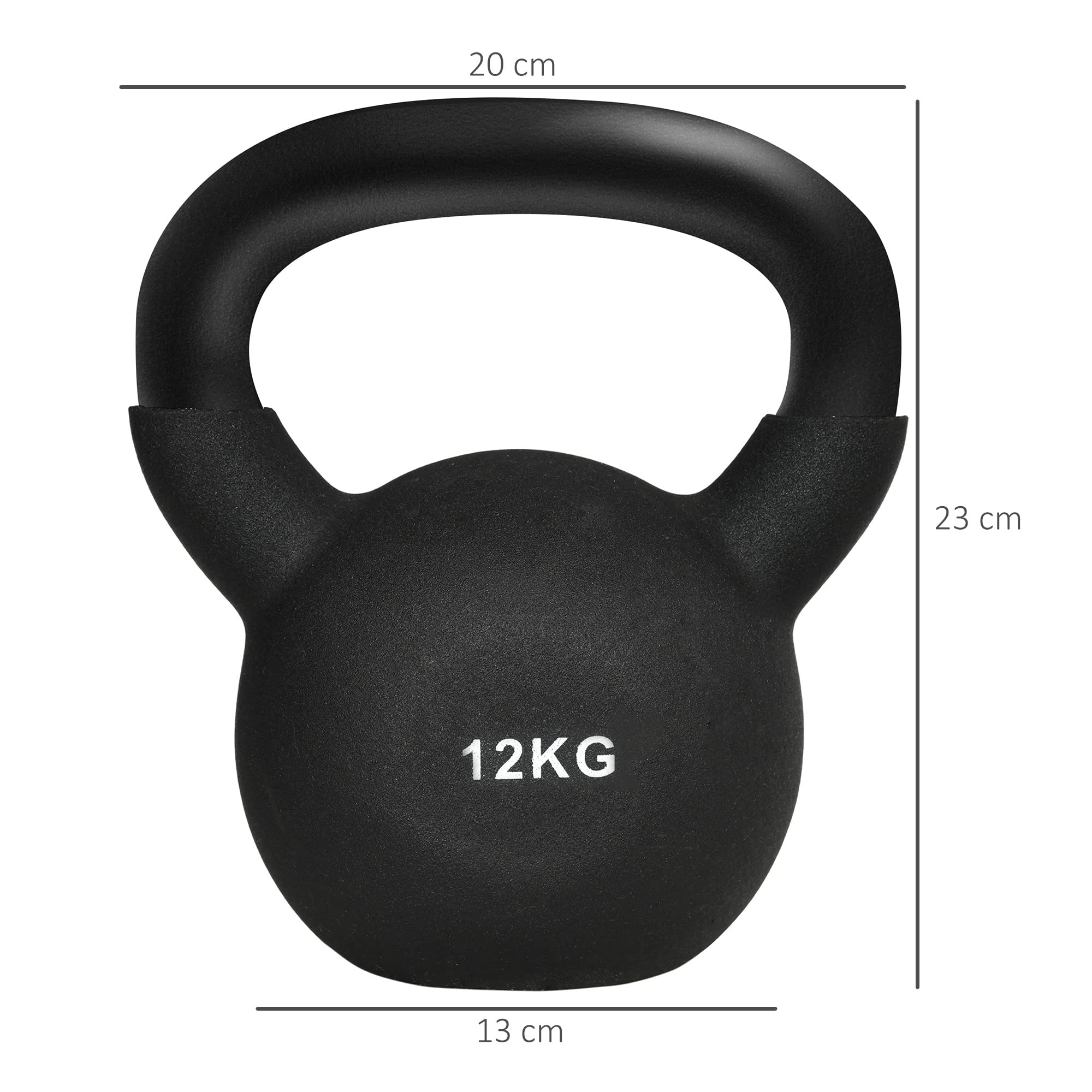 HOMCOM 12 kg kettlebell żeliwny kettlebell z powłoką neoprenową Przyjazna dla podłogi huśtawka z hantlami do podnoszenia ciężarów, kondycjonowania, treningu siłowego i rdzenia czarna