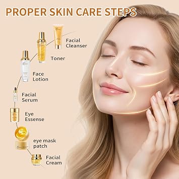 Golden Anti Aging Facial Skincare Set for Women, Suitable for All Skin Types - Moisturizing & Nourishing with Collagen & Snail Mucin, Ideal Skincare Gift Set - Face Kits