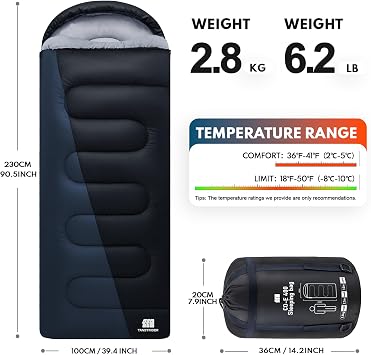 XXL Sleeping Bags for Adults Teens, 4 Season Camping Sleeping Bag Waterproof,Machine Washable Backpacking Gear for Cool Weather,Outdoor Hiking Hunting,with Compression Sack,90x39