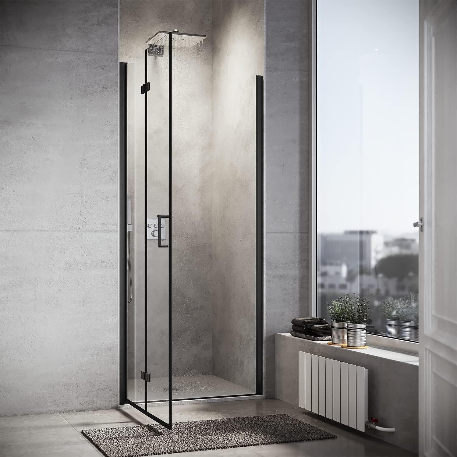 Sonni Mamparas de Ducha Frontales Negras Puerta Plegable 90x195 cm, Cristal ESG Templado de 6mm con Recubrimiento Nano