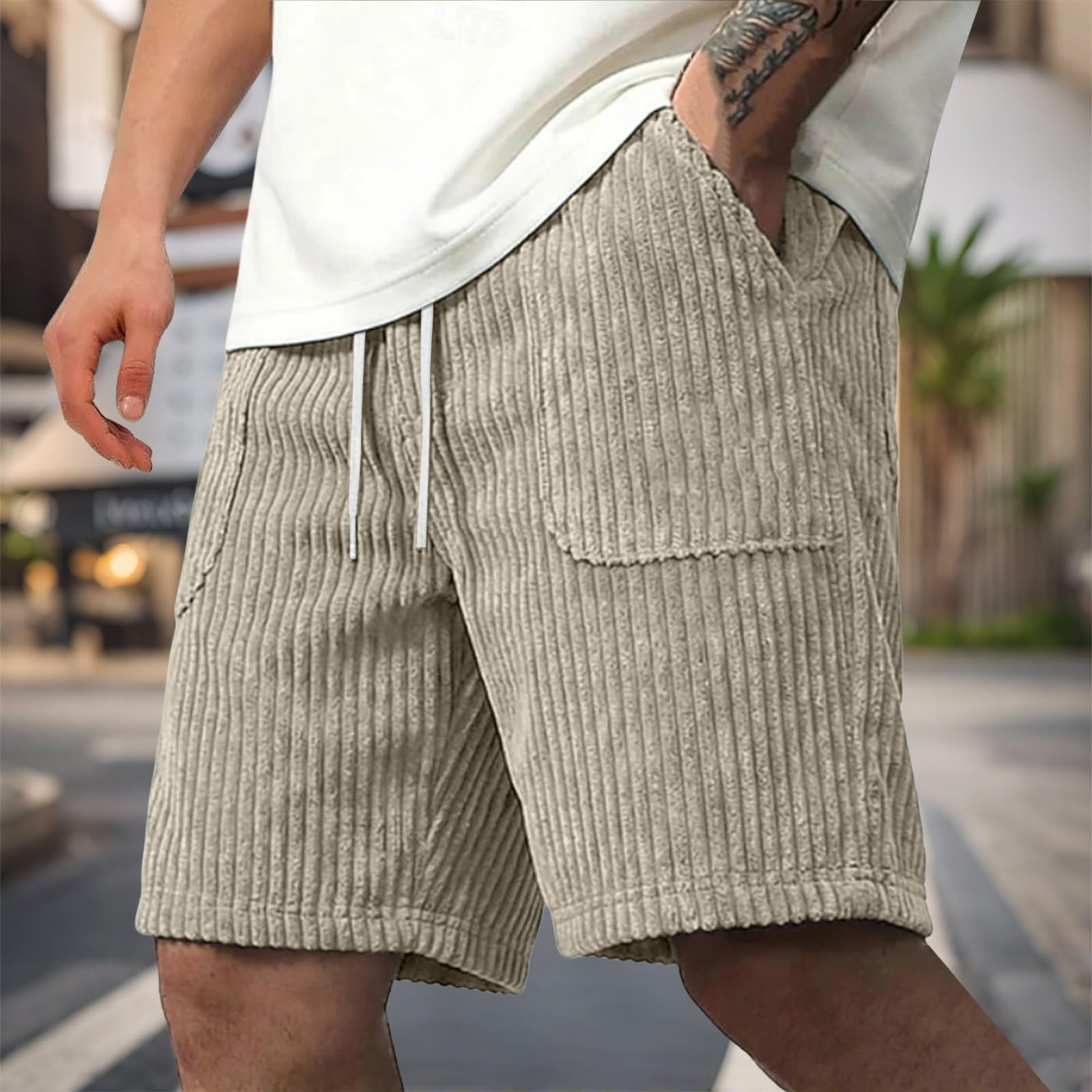 Pantaloncini chino, da uomo, 3XL, con tasche, gamba dritta | Pantaloncini sportivi eleganti, leggeri, estivi, elasticizzati, ideali per il tempo libero