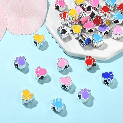 Miniatura 7 de Ipotkitt 100 cuentas espaciadoras de huella de agujero de 0.177 in, cuentas europeas acrílicas con revestimiento UV, cuentas de pie de bebé con