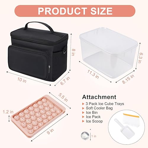 Miniatura 6 de Bandeja para cubitos de hielo, bandejas redondas para cubitos de hielo con tapa y contenedor, bolsa de almuerzo aislada, molde para hacer bolas de