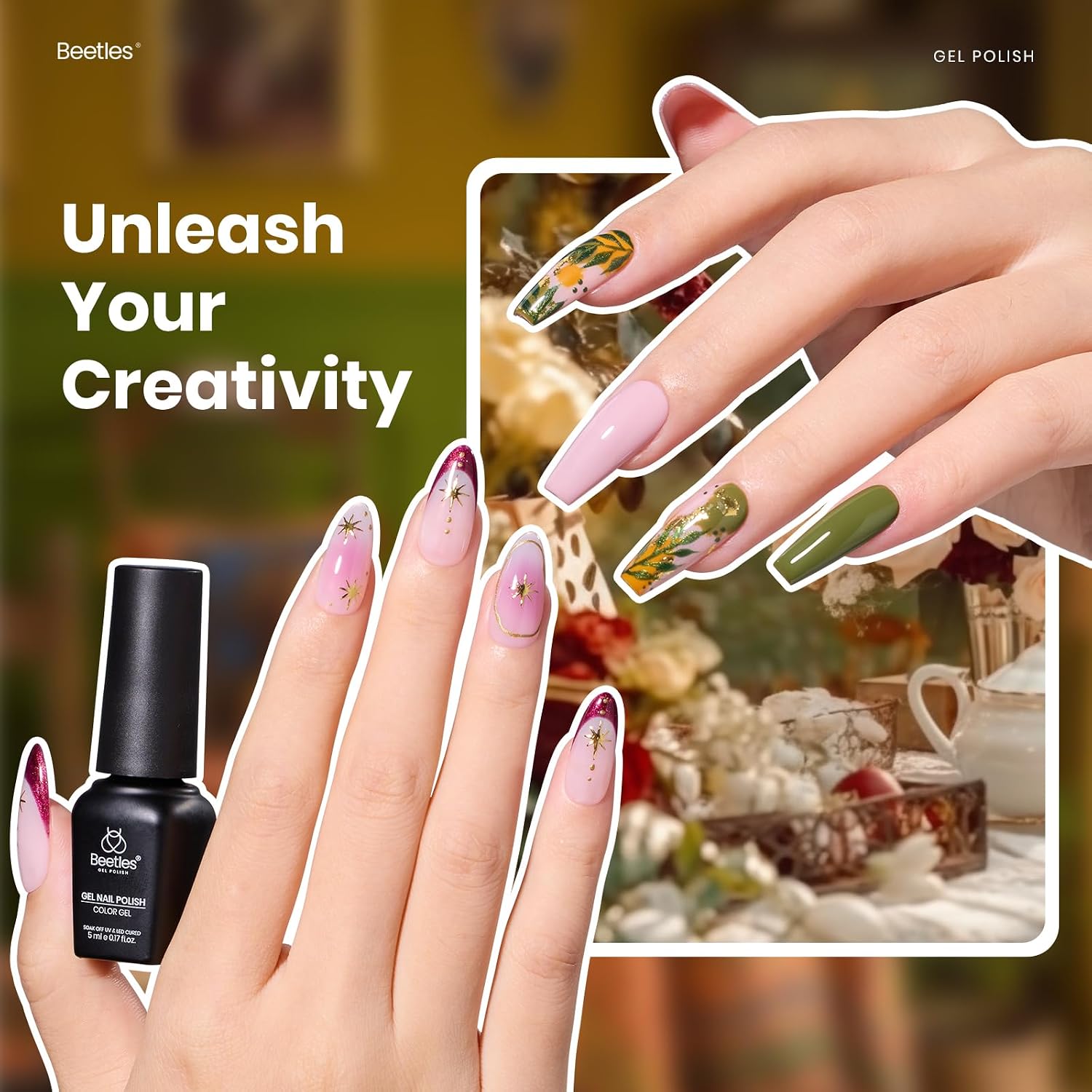 beetles Gel Polish Set - Toy Eden Gel Nail Polish Set 20 Colors Brown Orange Red Purple Glitter Shell Shread Green Nude Blue 24pcs with Base Top Coat UV LED Needed Gifts for Women