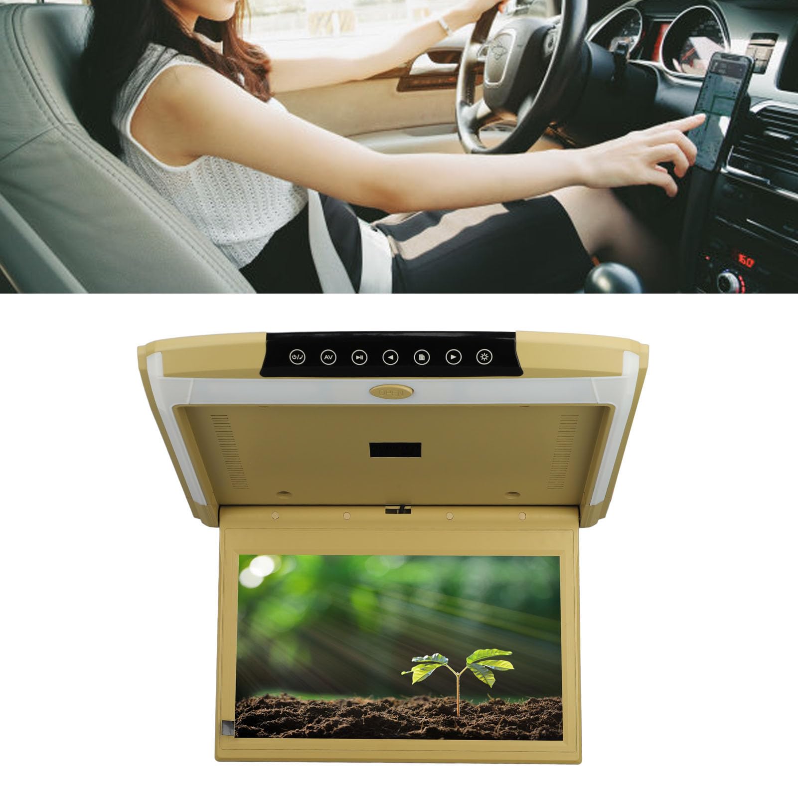 FTVOGUE Monitor de Techo de Coche Ultrafino de 11,6 Pulgadas con Interfaz de Pantalla USB SD HD, Entrada y Salida de Vídeo Dual, Reproducción de Vídeo Multiformato