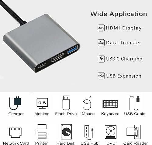 Miniatura 3 de Adaptador Multipuerto USB C a HDMI con Puerto de Carga, Adaptador de Hub HDMI a USB C para Monitor a Laptop, Adaptador USB-C a USB 3.0 10Gbps