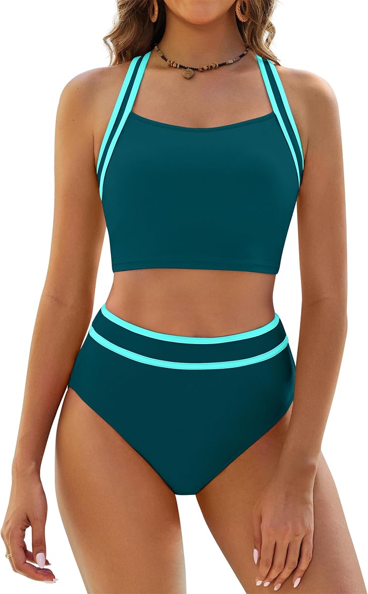 Womens High Waisted Bikini Set Two Piece Swimsuit Sporty Bathing Suit