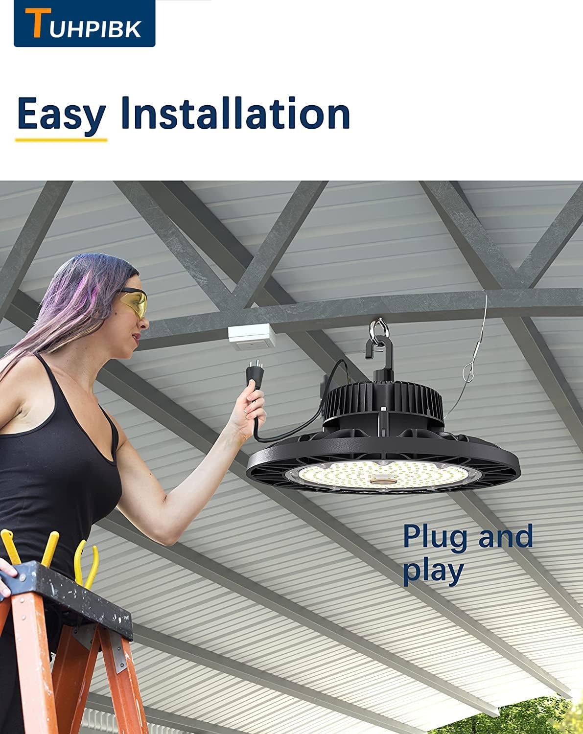 TUHPIBK Super Bright UFO LED High Bay Light 100W, 15000LM High Bay LED Lighting, 5000K Commercial Lights, UL US Plug 5' Cable, Alternative to 400W MH/HPS for Warehouse Shop Garage Barn Factory, IP65 : Automotive