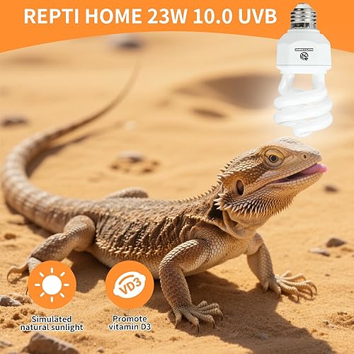 Miniatura 2 de REPTI HOME Luz de reptil UVA UVB de 23 W 10.0, terrario del desierto, lámpara fluorescente compacta, bombilla de reptil UVB para dragón barbudo,