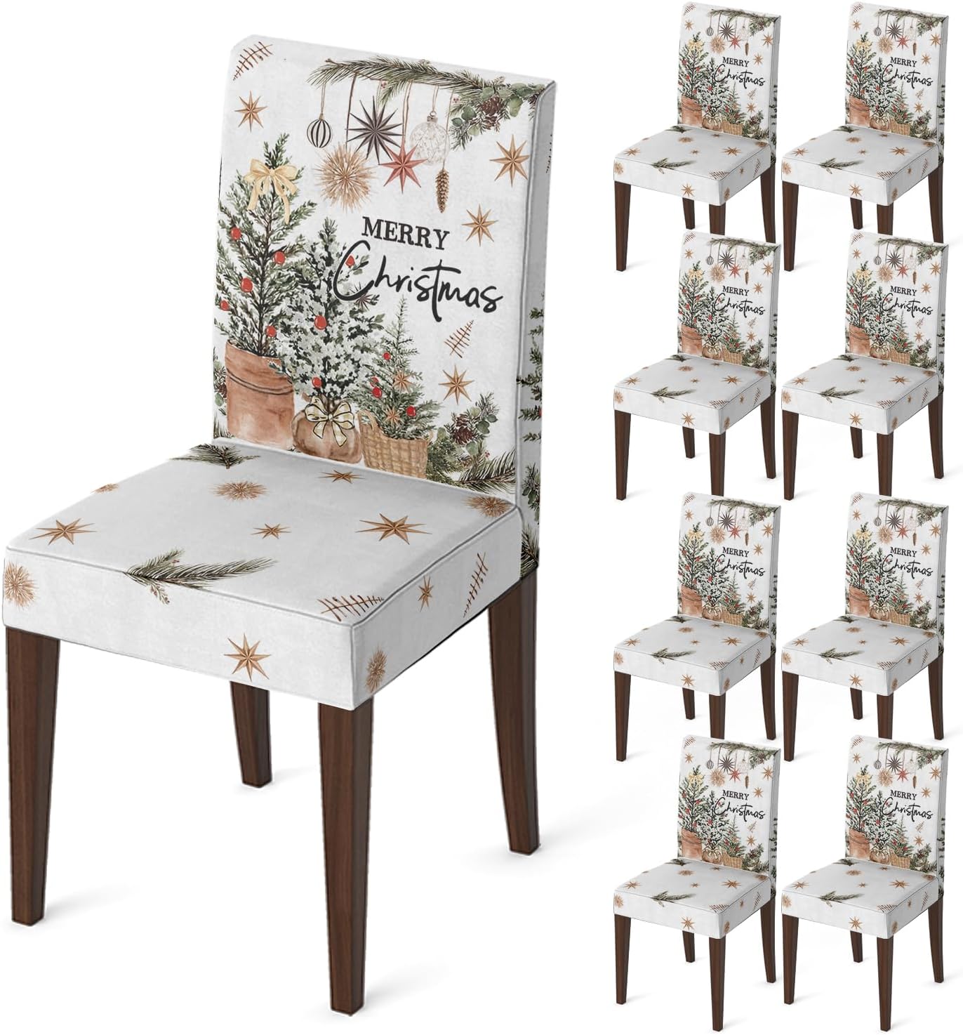 Horaldaily 6PCS Christmas Dining Chair Covers, Christmas Trees Ball Ornaments Stretch Removable Washable Slipcover Chair Protector for Dining Room Home Decor