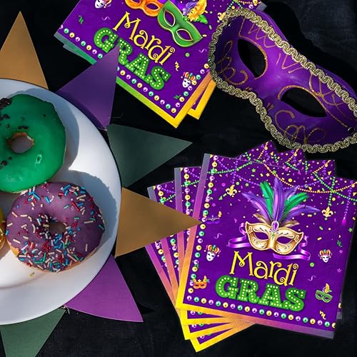 Miniatura 2 de Decoraciones de fiesta de Mardi Gras para fiesta 40 servilletas de Mardi Gras servilletas de papel desechables para mascarada suministros de fiesta