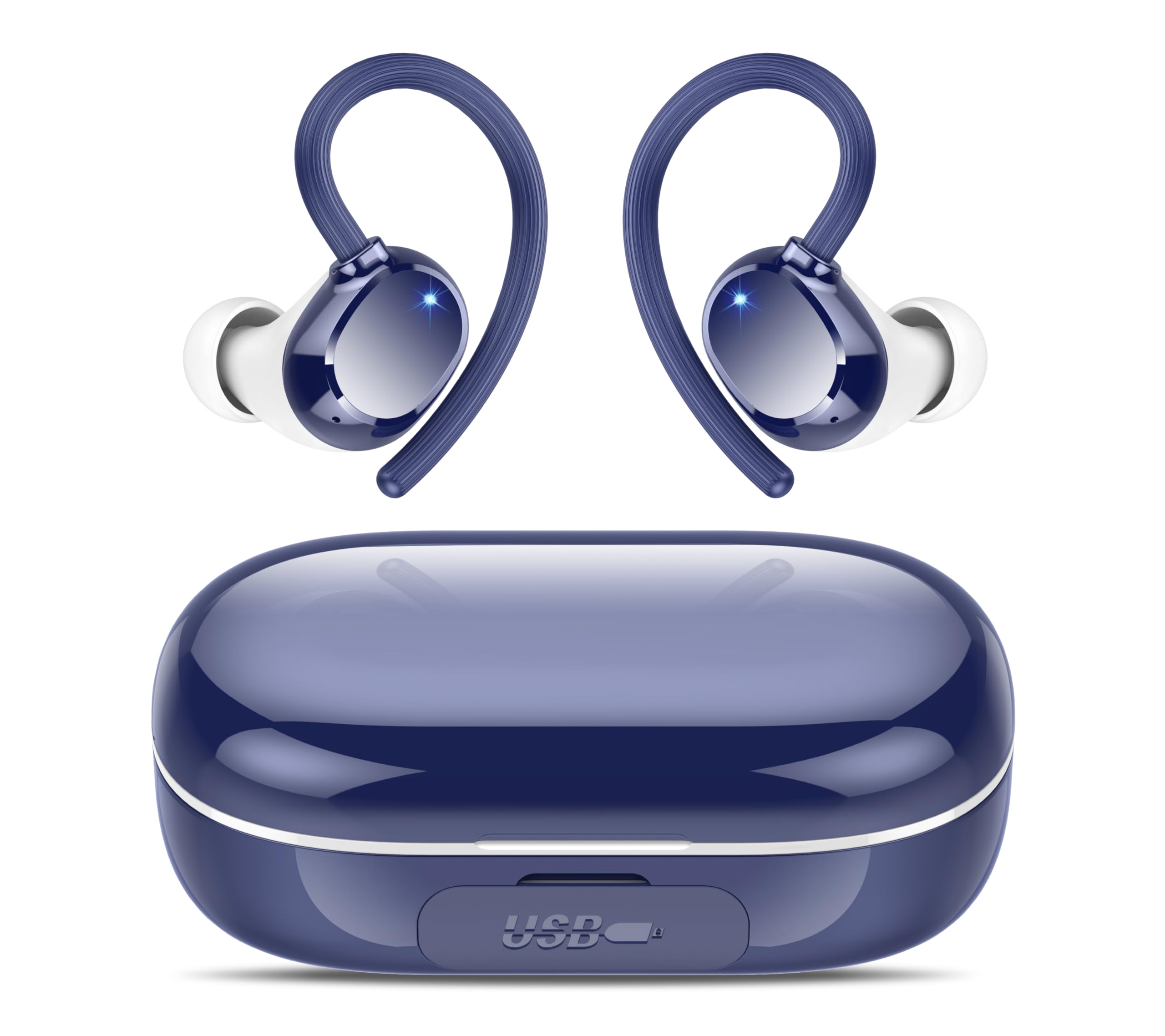 Bluetooth Kopfhörer Sport, Kopfhörer Kabellos Bluetooth 5.3 mit 4 ENC Mic, 128H Spielzeit Kabellose Kopfhörer, Tiefer Bass Earbuds IP7 Wasserdicht Ohrhörer LED-Anzeige USB-C Touch Control mit Ohrhaken