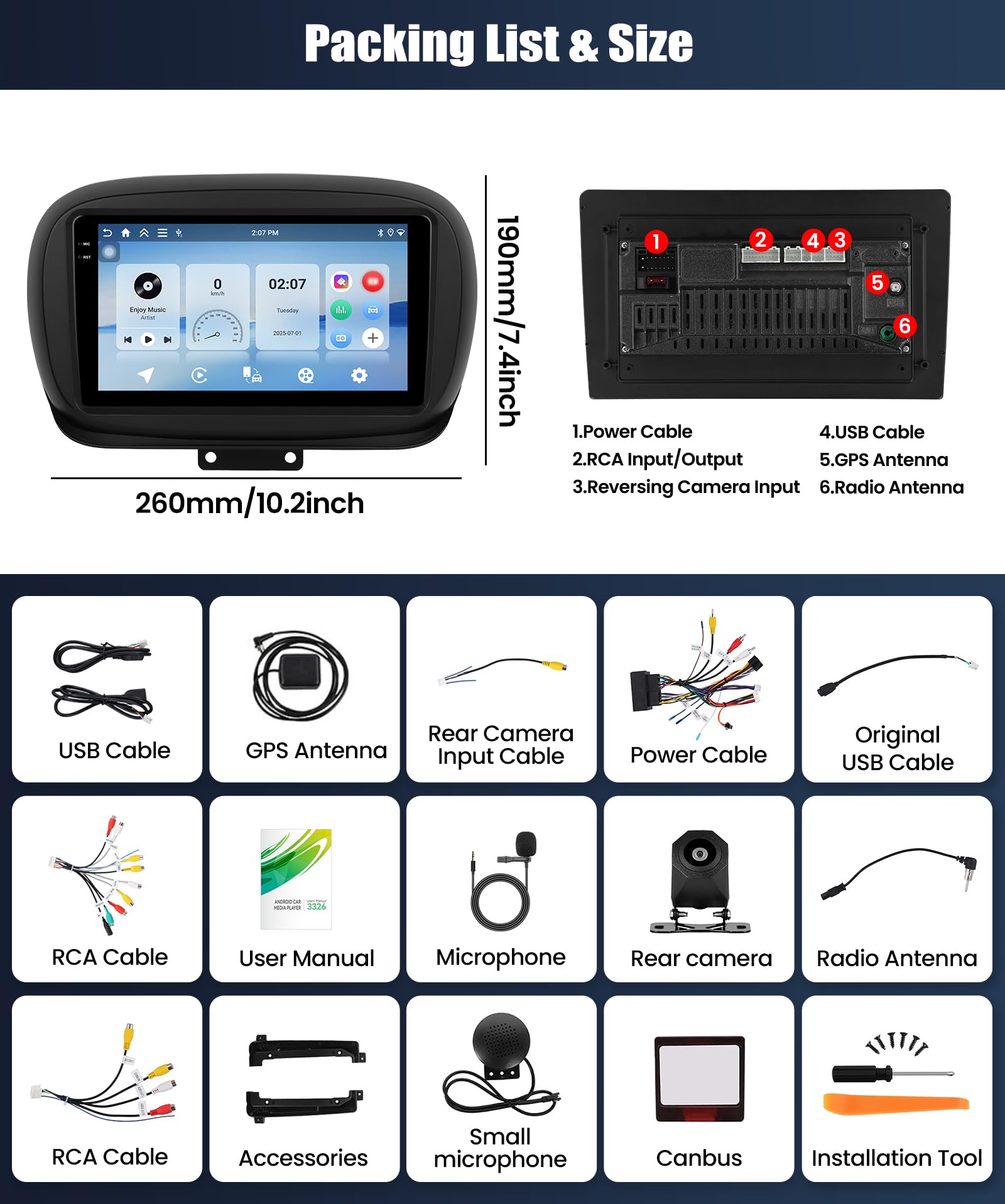 CAMECHO 4+64G 9 Pollici Autoradio per Fiat 500X 2014-2020 Android 15 Radio GPS con WIFI Bluetooth Wireless Carplay Android Auto FM RDS Mirror Link, touchscreen HD Incell + Telecamera Posteriore