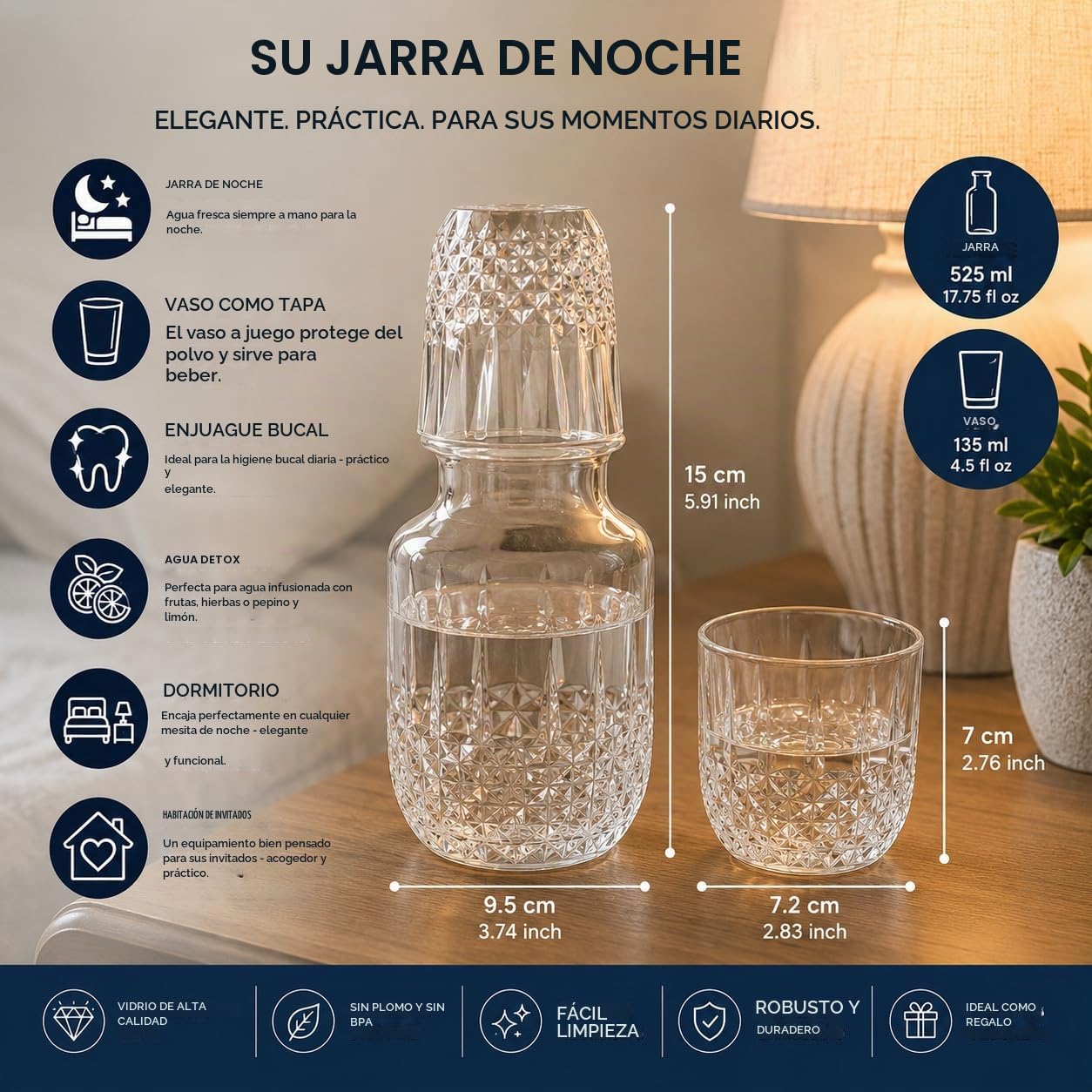 Bedside Water Carafe With Glass Set Karaffe mit Glas Wasser Night Wasserkaraffe Bedroom Karaffen Wasserkrug Nachttisch Glaskrug Glaskrug Glaskanne Wasserflasche Krug Trinkgläser Mouthwash
