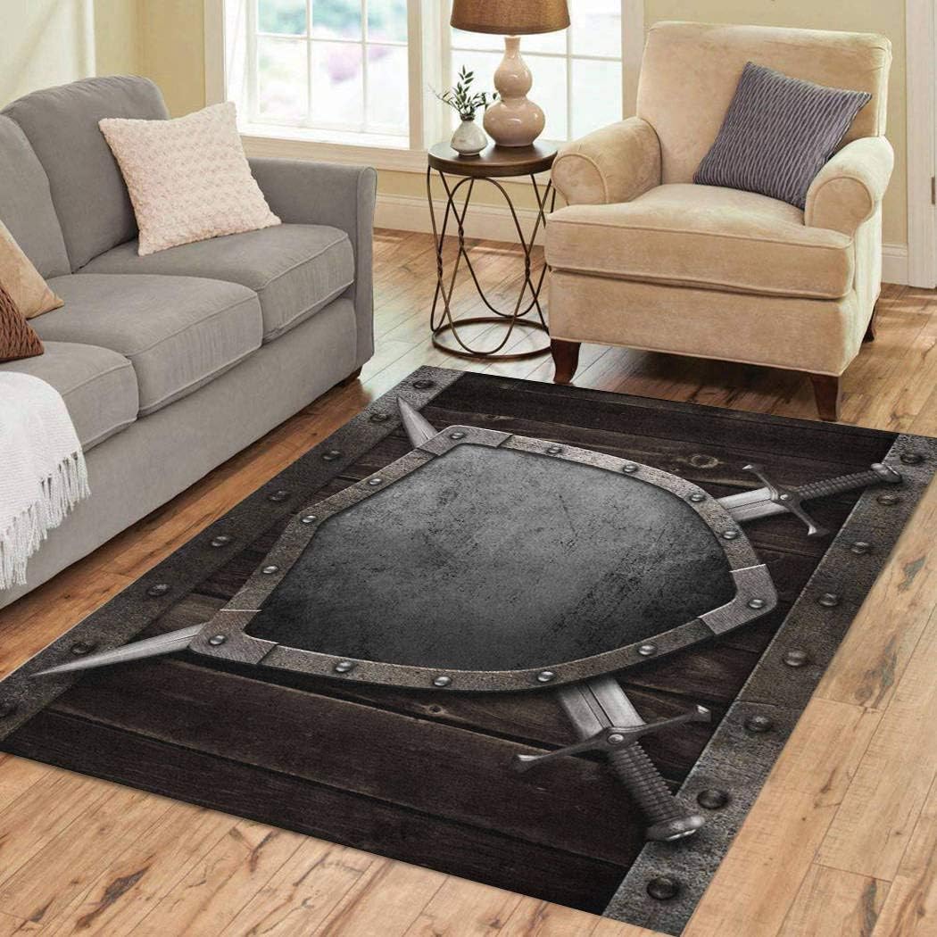 Area Rugs 2'x3' Medieval Knight Shield Crossed Swords Soft Flannelette Fluffy Stain Resistant Non-Slip Carpet Elegant Floor Decor Bedroom Living Room