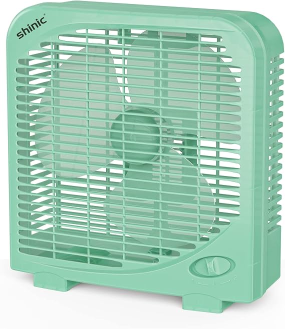 shinic 10 Tabletop Box Fan for Bedroom, 2 Speeds, Quiet Table Fan with Strong Airflow, Energy Efficient Small Box Fan, Portable Kitchen Exhaust Fan for Bedroom Bathroom Office Dorm Workshop, Green