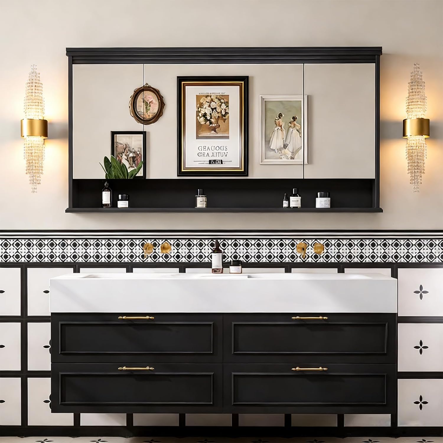 Oneroom Vessel Sink Bathroom Vanity, Bathroom Vanities with Sink Vanity Sink,Lighted Vanity Mirror Wall Mounted & Giant Mirror, Mirror with Light
