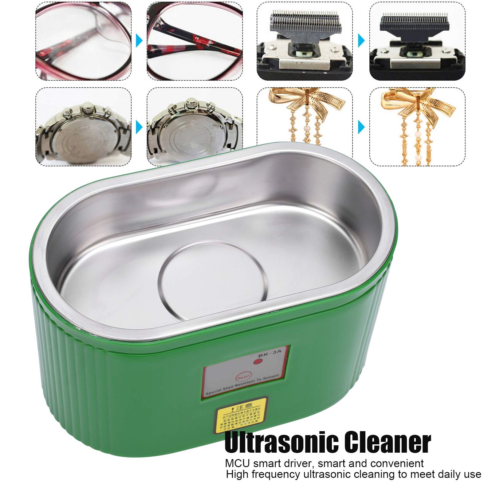 Detergente ad ultrasuoni, 30W 304 in Acciaio Inossidabile Lavatrice ad ultrasuoni ad Alta Potenza per Gioielli Orologi detergente 0.4L BK-3A AC(EU Plug)