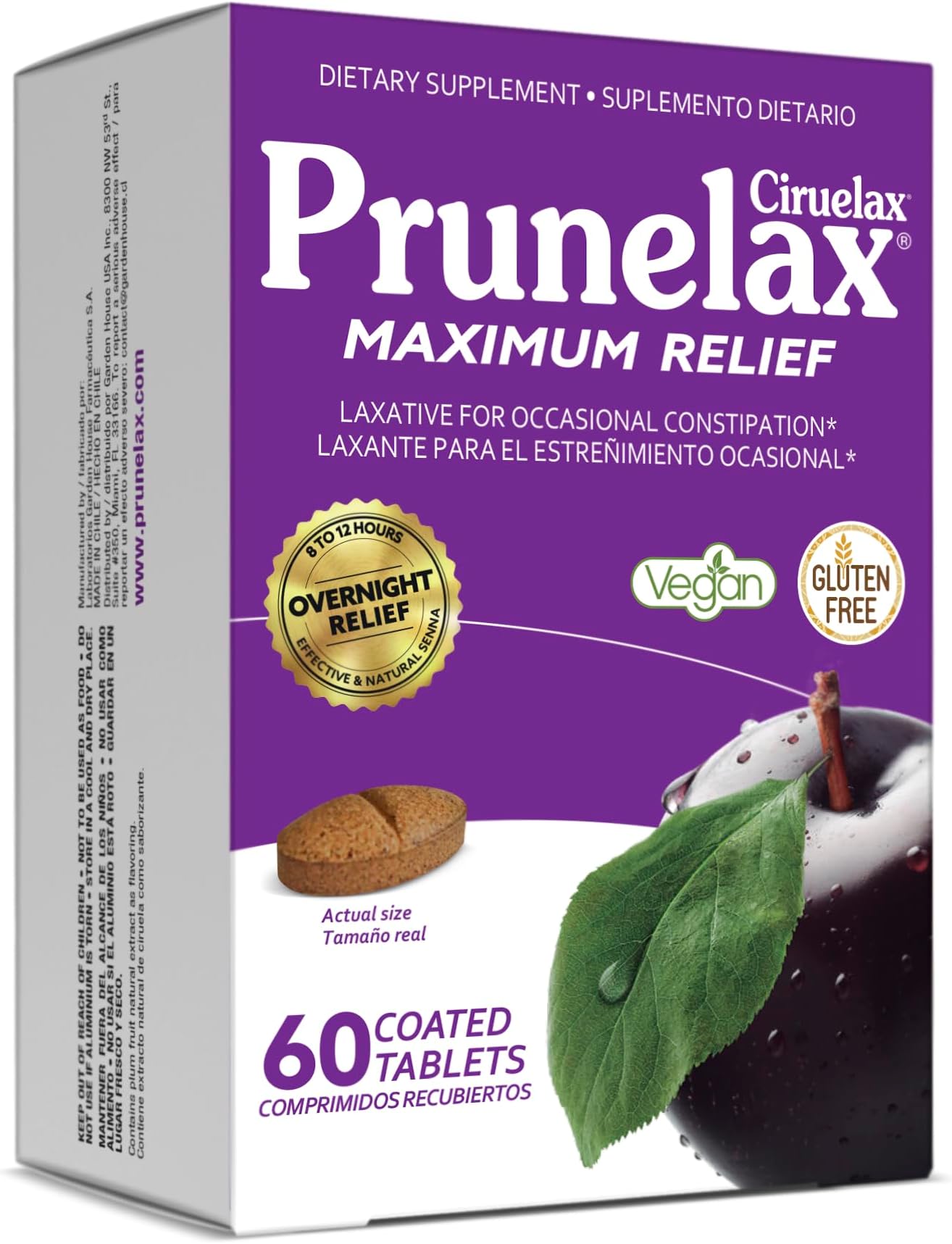 Prunelax Ciruelax Natural Laxative Maximum Relief Tablets, 60Count, Pack of 6