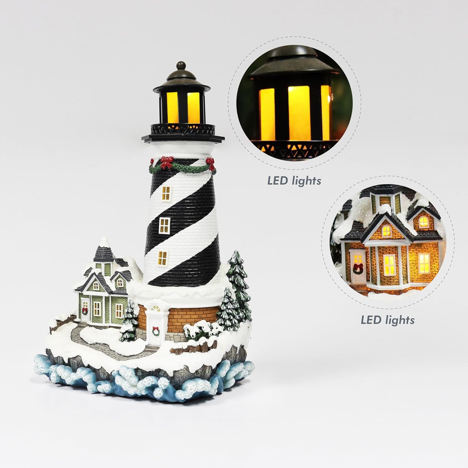 MOMENTS IN TIME 13.7”H Lighthouse - LED Lights, Adapter Included Christmas Village - Hand-Painted Polyresin