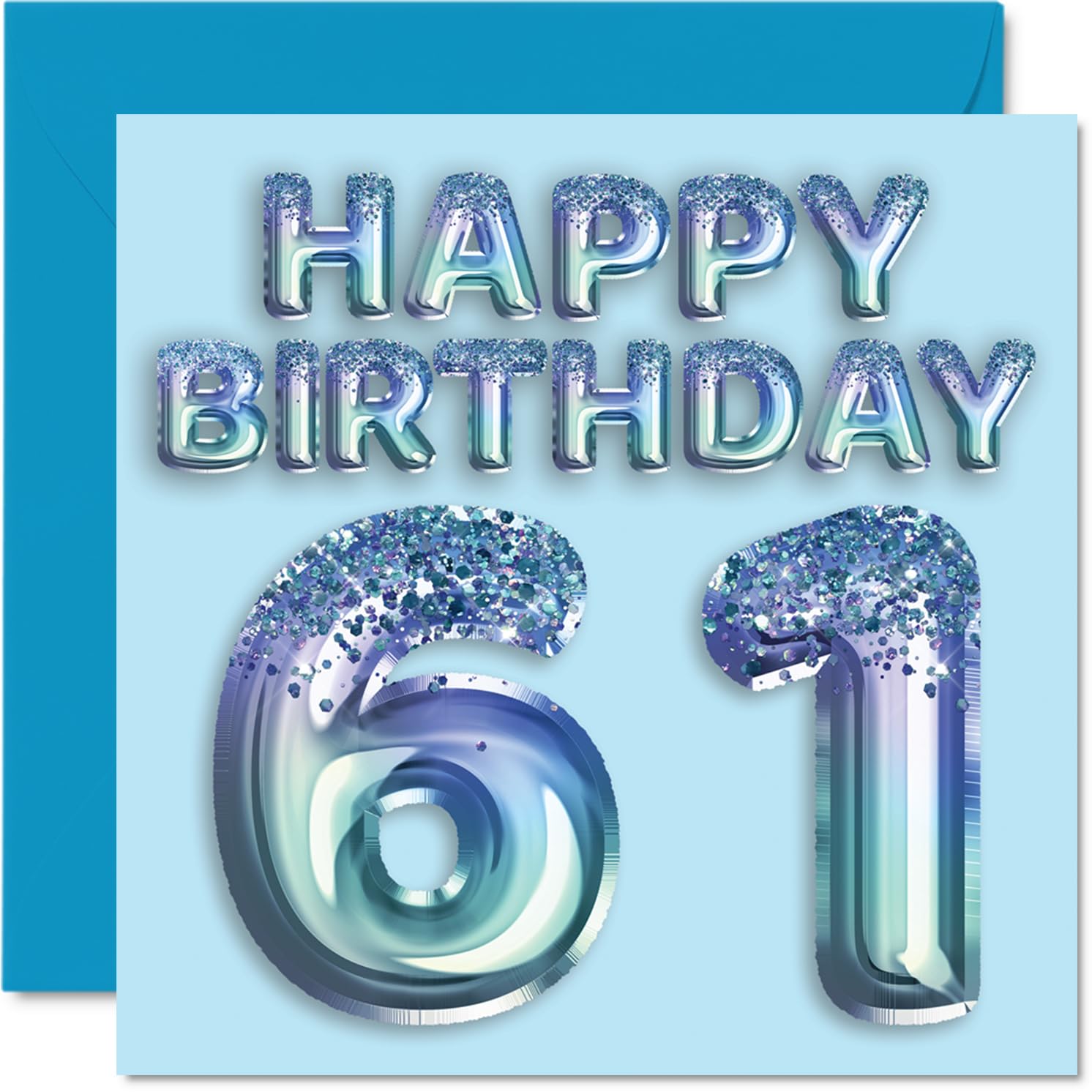 61st Birthday Card for Men - Blue Glitter Party Balloon - Happy Birthday Cards for 61 Year Old Man Uncle Grandad Dad Grandpa Gran, 145mm Bday Greeting Cards Gift