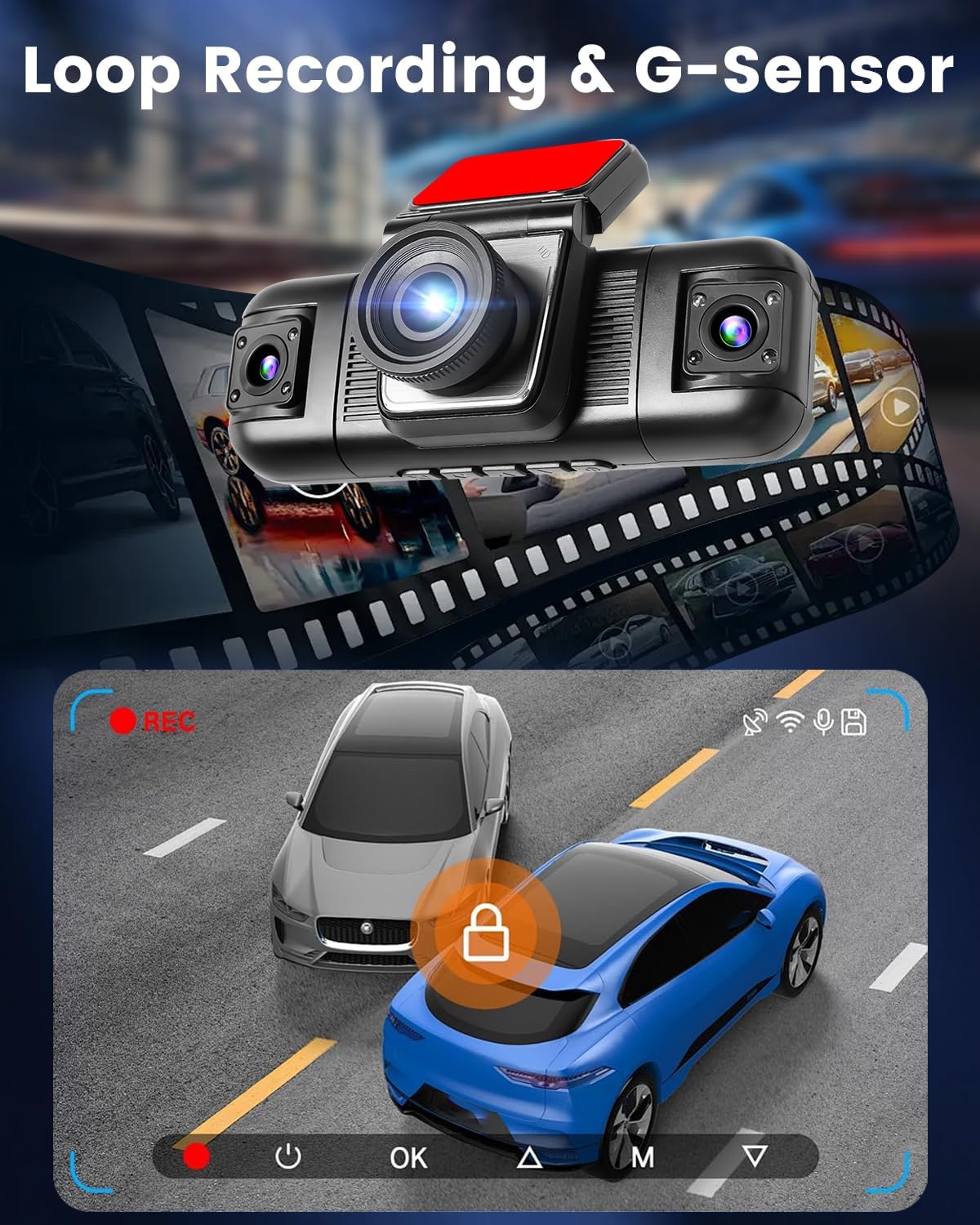 NHOPEEW 4 Channel Dash Cam 360° View, 1080P Front and Rear Inside Left Right Dash Camera for Cars - 2 inch IPS Screen Car Cameras with 8 IR Night Vision, Built-in Stereo, Loop Recording + 64G TF Card