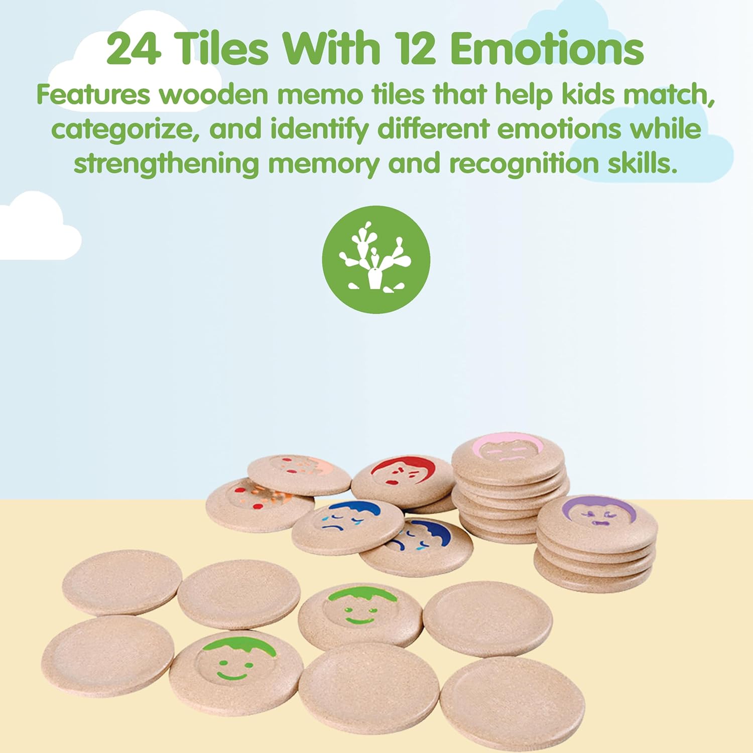 PlanToys® My Mood Memo Wooden Montessori Emotional Recognition and Matching Toy | Social Awareness, Memory Building and Visual Learning Activity | Eco Friendly Educational Feelings Set