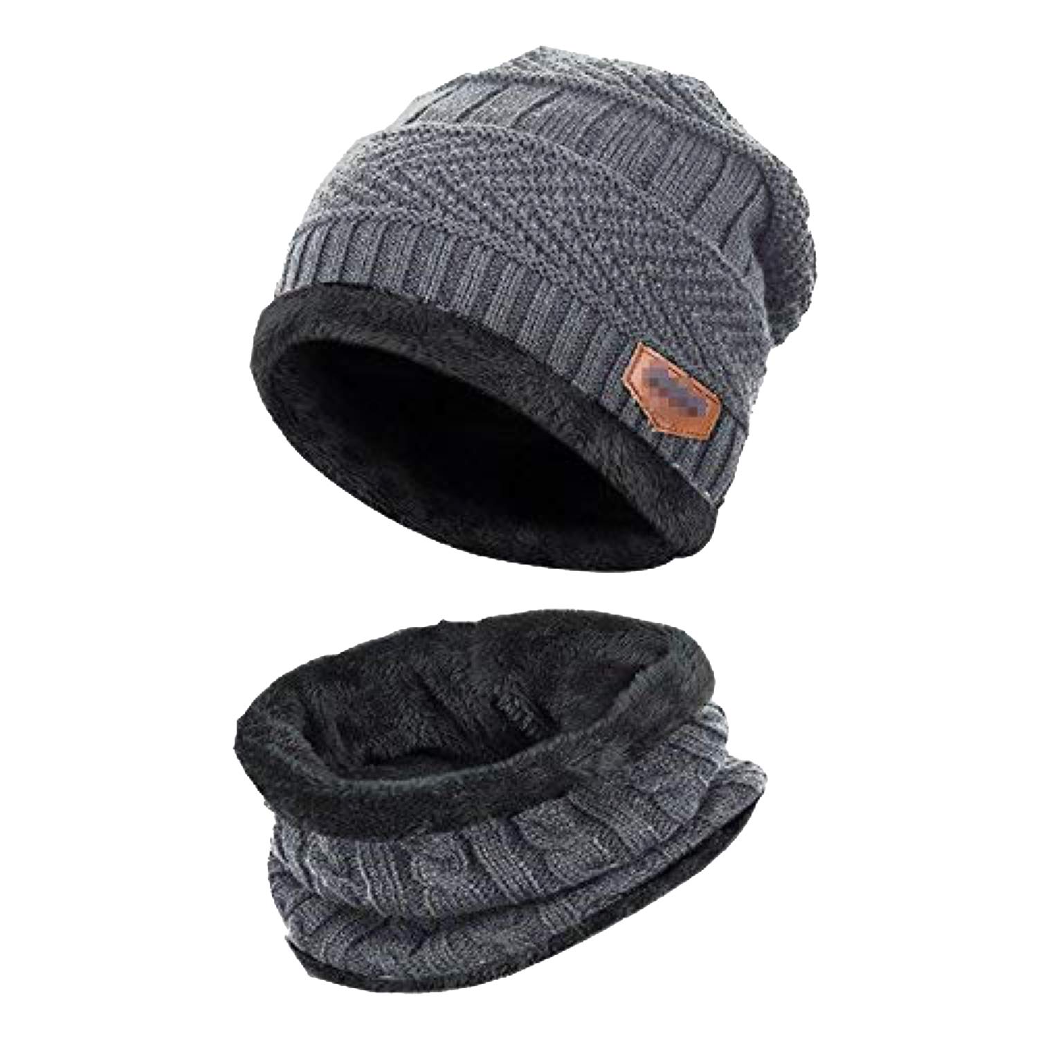 World Of Shawls Unisex Grey Men Women Knitted Fleece Beanie Hat And Circle Scarf Snood Set Warm Soft And Comfortable (Grey)