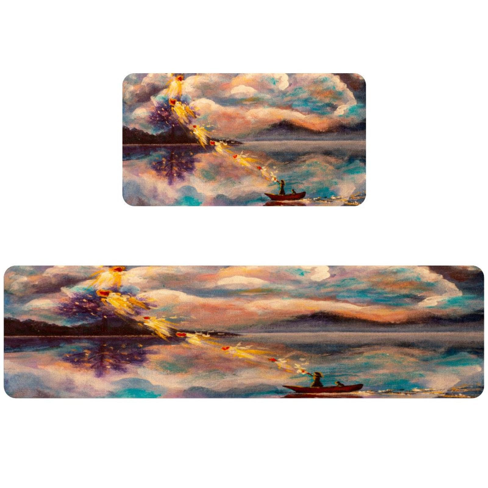 Tapis de cuisine sorcière et chat en bateau | Lot de 2 antidérapants