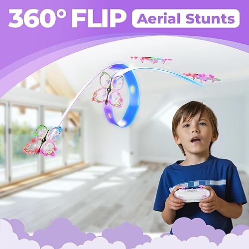 Miniatura 5 de Contixo Mini dron TD2 RC Butterfly Drone para niños, dron de control remoto con giro 3D, modo sin cabeza, retención de altitud, 2 baterías, juguete