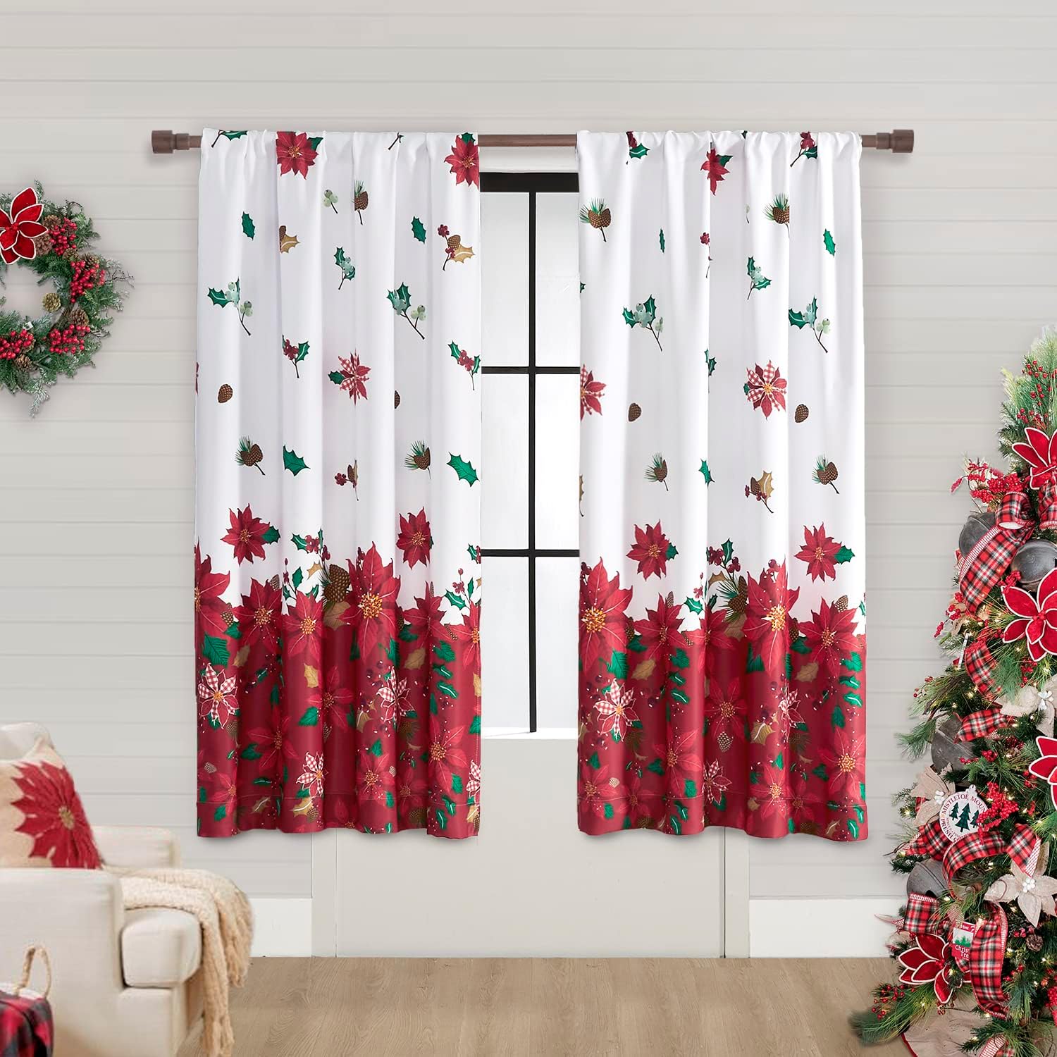 SHINELAND Red Curtains 63 Inch Length for Living Room 2 Panels,Christmas Blackout Insulated Thermal Curtains for Winter Dining Room Curtains