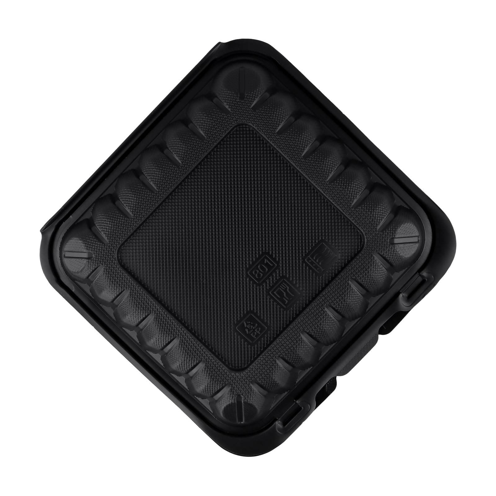 SINJEUN 70 Stück Clamshell Lebensmittelbehälter, 20,3 x 20,3 x 7,1 cm, wiederverwendbare schwarze Take Out Boxen mit Deckel, Kunststoff To Go Behälter für Frühstück, Mittagessen, Salat, Klapp-Design