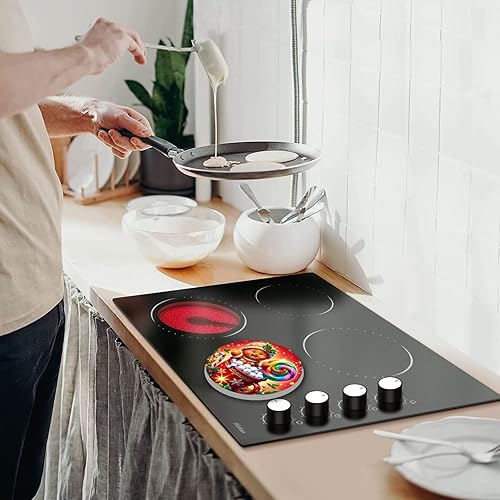 Miniatura 17 de Tucocoo Juego de 4 fundas redondas rojas para quemadores de estufa eléctrica, 8 y 10 pulgadas, cubiertas para quemadores de estufa de gas, cubierta