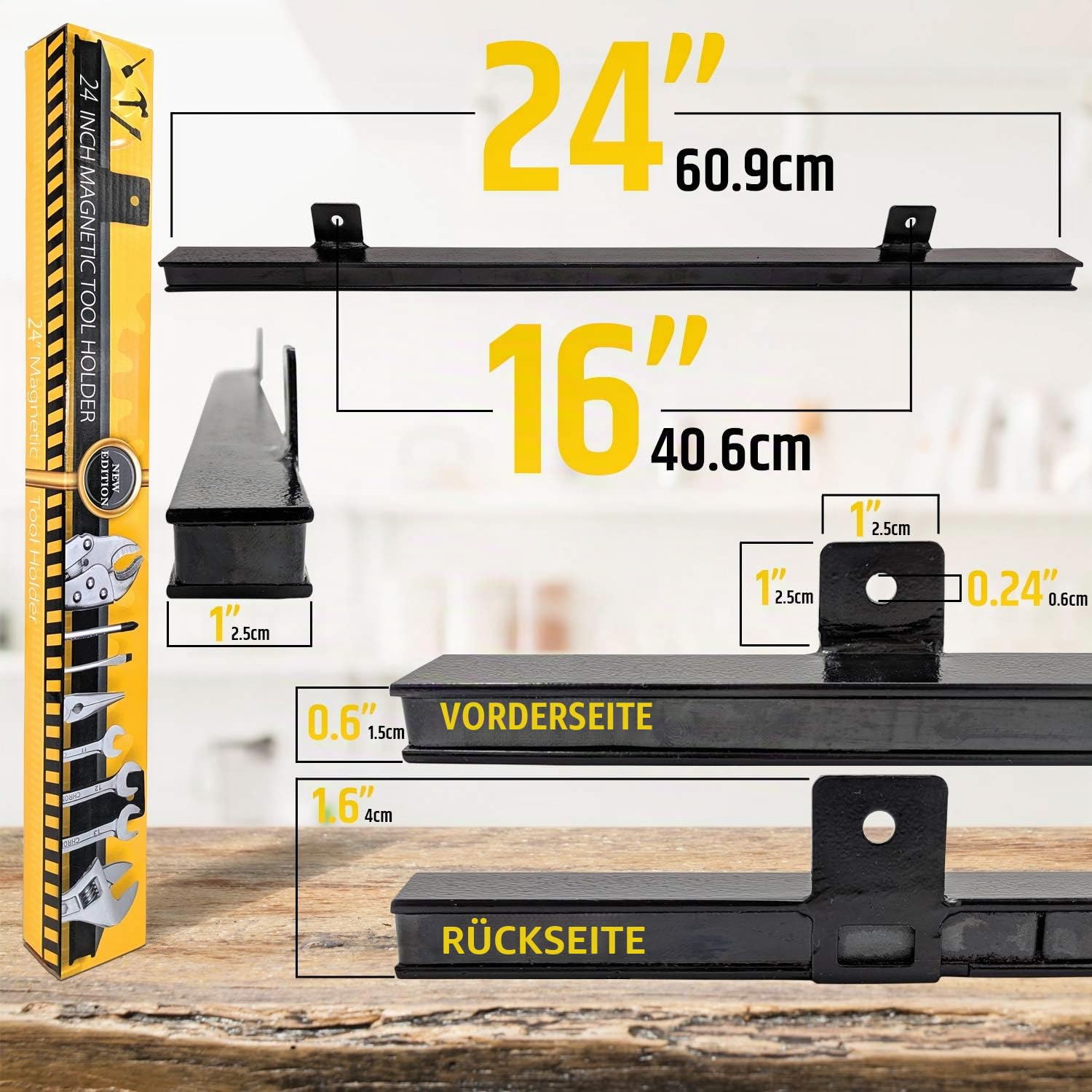 61 cm Schwerlast-werkzeughalter (Verbesserte Version) - Starke Zugkraft für Handwerkzeuge - Profi magnetleiste werkzeug - werkzeug magnetleiste Organizer aus Metall für Werkstatt & Garage.