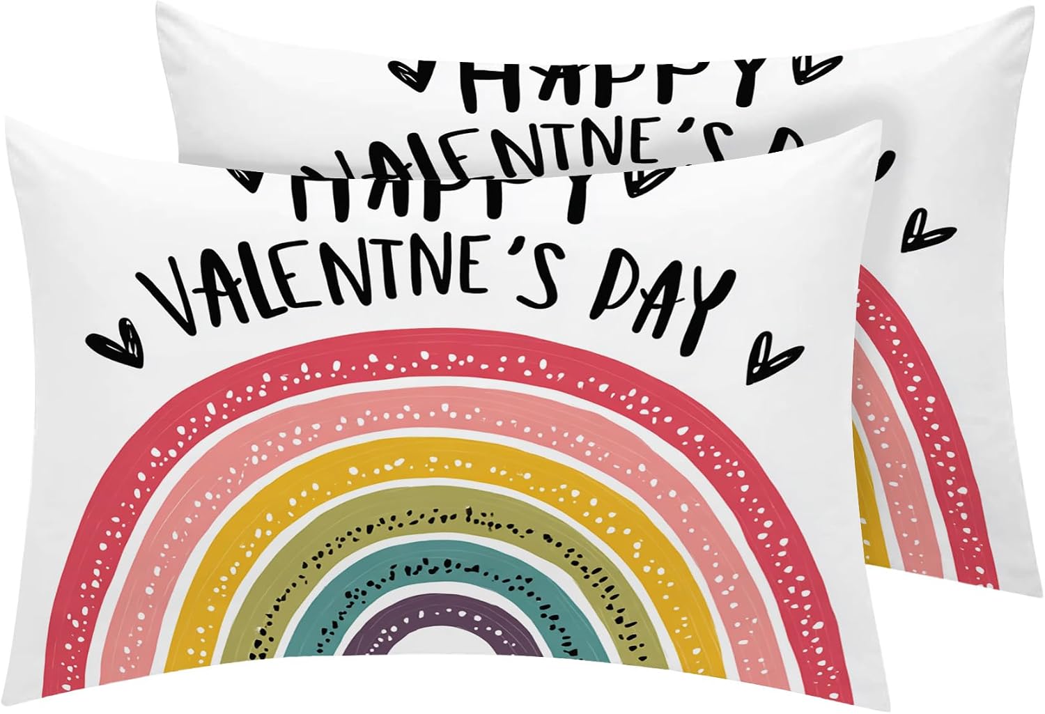 Rainbow Pillow Cases Queen Size Set of 2 - Soft Breathable Microfiber Pillowcases with Envelope Closure, Happy Valentines Day Patterned Pillow Covers, Valentines Day Gifts for Her